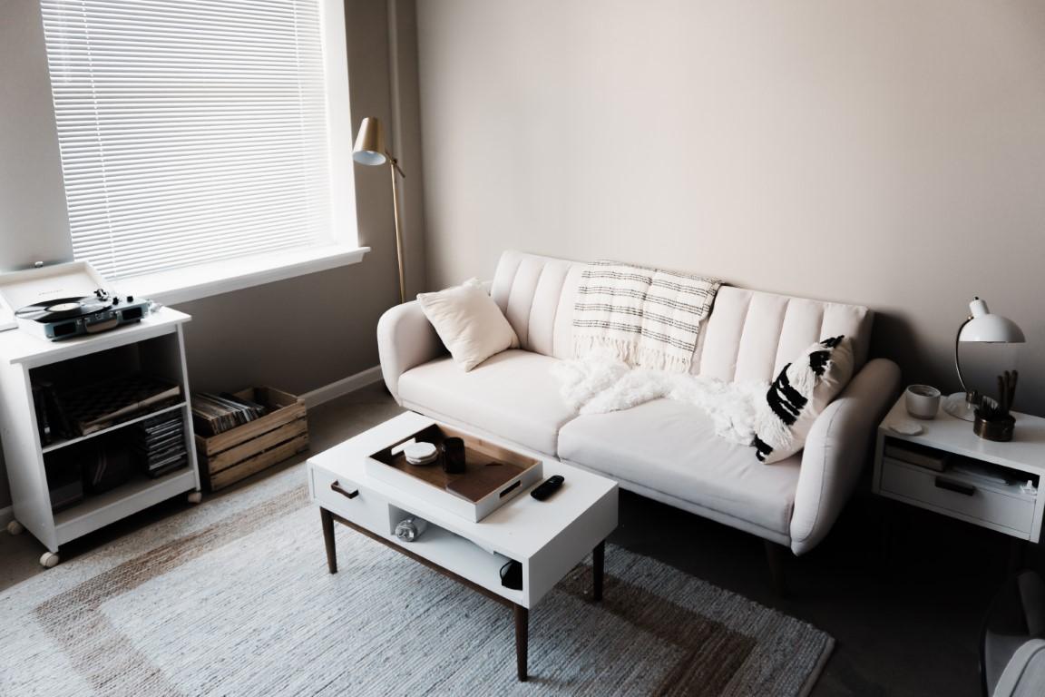 Interior of a room with modern, minimalist furniture